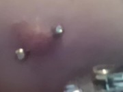 Preview 1 of Pricking my pierced tits with kinky painful pinwheel all over my sensitive nipple piercings