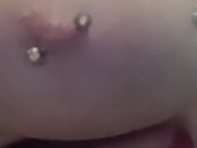 Preview 4 of Pricking my pierced tits with kinky painful pinwheel all over my sensitive nipple piercings