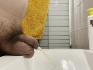 piss, huge cock, bathroom, quick