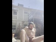 Preview 1 of Uncut Bearded Stoner Jerks Outside and Cums Fully Exposed In The Sun