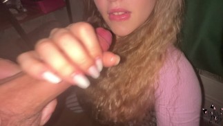 cumshot on stepdaughter's hair \ lots of spray