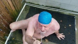 Bear gets pissed on in camping shower in public