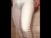 Preview 2 of Compilation 7 Videos Wetting and Desperate Pee in Jeans and Panties and Stockings