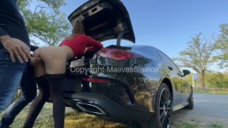 Maevaa Sinaloa - French slut gets fucked bareback on a motorway service area in the middle of the af