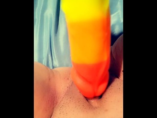 Trying out my new Colorful Suction Dildo Part 2