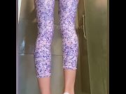 Preview 2 of Girl showers in tight floral leggings