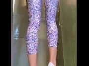 Preview 3 of Girl showers in tight floral leggings