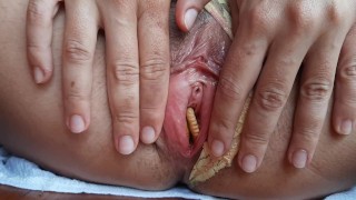 Pussy Tea Time at friends balcony# Pink PUSSY like biscuit masturbation