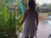Preview 6 of NO PANTIES fetish# PUBLIC without panties n transparent wet dress # Public flashing among bungalows