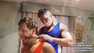 Samuel Hodecker in bondage tied up gagged Mike Bebecito fucking pulling hair