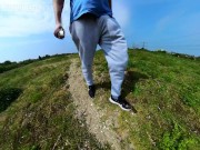 Preview 3 of Freeballing walk in nature with a massive sweatpants bulge