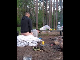 camping amateur, amateur caught, fucked in the woods, almost caught