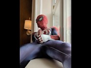 Preview 5 of exhibitionist spiderman cums from hotel window 💦