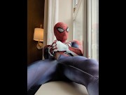 Preview 6 of exhibitionist spiderman cums from hotel window 💦