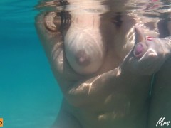 Underwater Handjob and Cumshot from Sexy Wife with Big Floating Tits