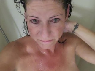 milf, red head, solo female, shower