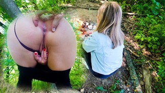 Teasing pussy and ass at a picnic. Fucked with creampie.