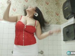 Busty Latina Masturbates In Public Bathroom