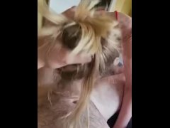 Hotwifey got new shoes! Sexy 52 cougar in a red dress gives younger bull a show and blowjob!