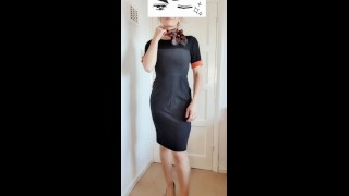 Blonde Busty Stewardess strips out of uniform. Air hostess, flight Attendant, lingerie, onlyfans