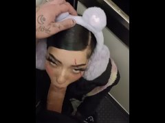 Beautiful instagram model sucks me off in the elevator