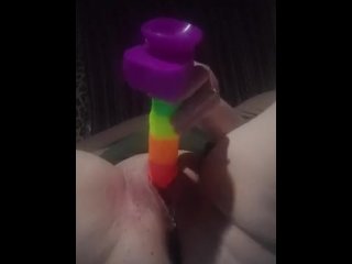 In Honor of Pride Month I Fuck my Wet Pussy with Colorful Rainbow Dildo!!