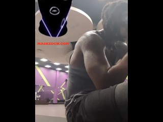 In the gym working out Maskedon