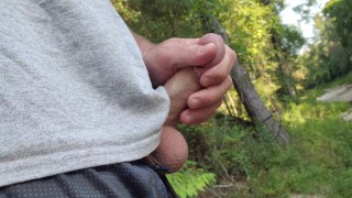taking a piss deep in the woods with cock ring