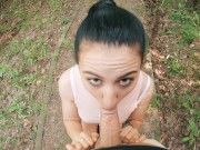Preview 2 of Unexpected Blowjob the Middle of the Park - Surprise Cum in Brunette's Throat - POV