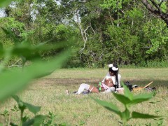 Petite Ebony Cosplayer CAUGHT masturbating At THE PARK