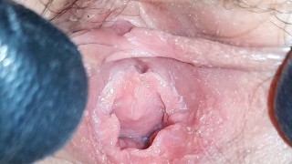 PUSSY LIPS étirement & clitoris CLOSE UP chatte poilue
