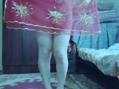 Hot Whit Crossdresser in Belly Dancer Dress Amateur Femboy Sissy Ladyboy