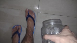 Trowing large jar of piss on my feet Pt2