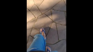 Pov of my feets walking outdoor