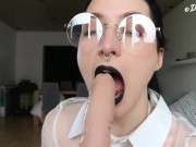 Preview 3 of Nerd gives Sloppy black lipstick blowjob by Domino Faye