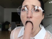 Preview 4 of Nerd gives Sloppy black lipstick blowjob by Domino Faye