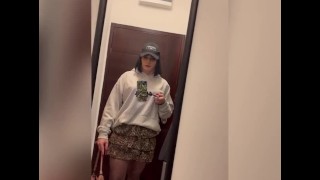 Slut sissy public walk and flashing