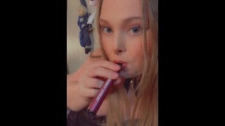 Sexy thick cat girl vaping