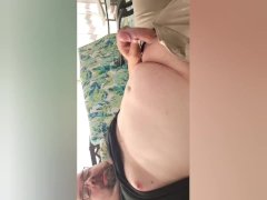 Outside screen porch jerking off eating my own cum
