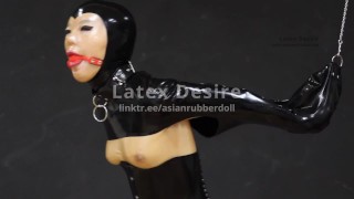 Gagged girl in monogloves drooling
