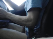 Preview 2 of Teen bi twink boy drives around in a car and jerks off dick along the road