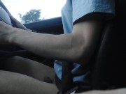 Preview 3 of Teen bi twink boy drives around in a car and jerks off dick along the road
