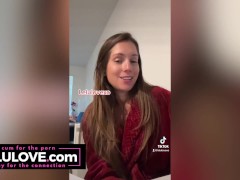 Babe sucks cock behind the scenes, closeup red nails toes & feet, spitting on tits - Lelu Love