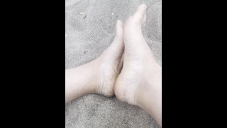 Hot feet on the beach with my dick