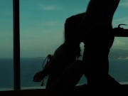 Preview 2 of Artistic silhouette - Tied up Asian teen sucking dick with an ocean view - Baebi Hel