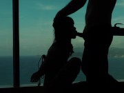Preview 4 of Artistic silhouette - Tied up Asian teen sucking dick with an ocean view - Baebi Hel