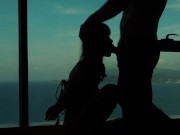 Preview 5 of Artistic silhouette - Tied up Asian teen sucking dick with an ocean view - Baebi Hel
