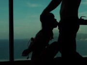 Preview 6 of Artistic silhouette - Tied up Asian teen sucking dick with an ocean view - Baebi Hel