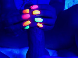 Black Light Glowing Nails Handjob