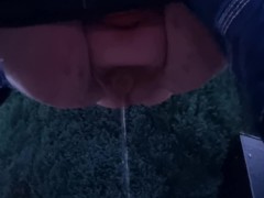 Chubby fat fag pee outdoor like a girl